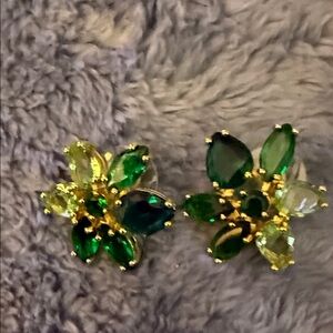 Swarovski Green and Gold Floral Earrings
